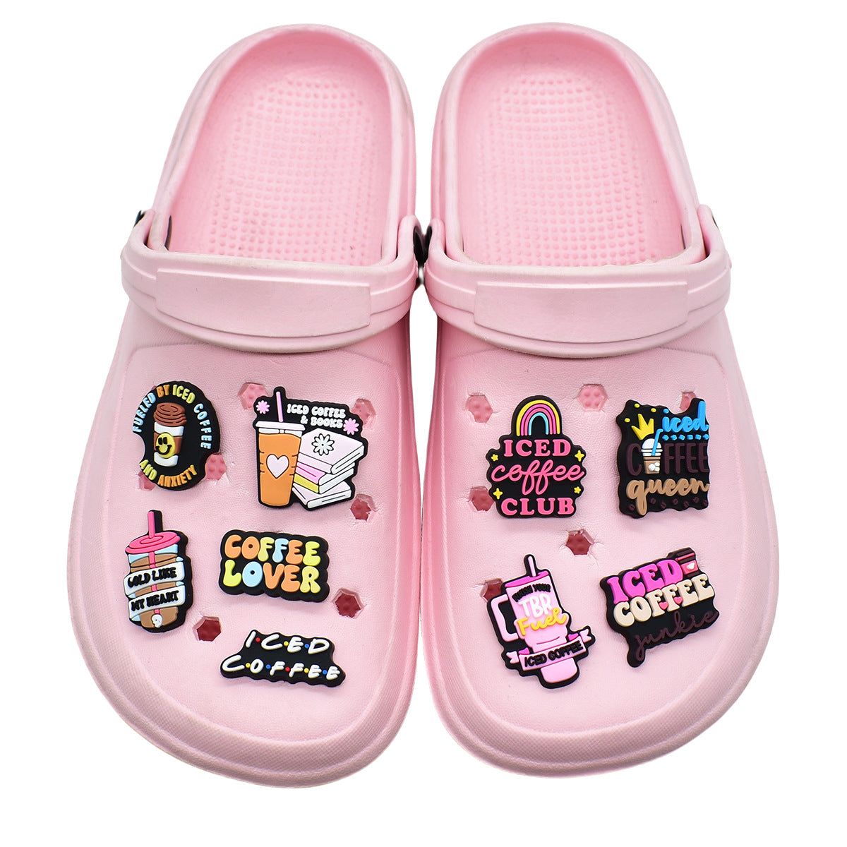 Wholesale Random 100pcs  coffee series   PVC Soft Rubber Shoe Buckle Decoration