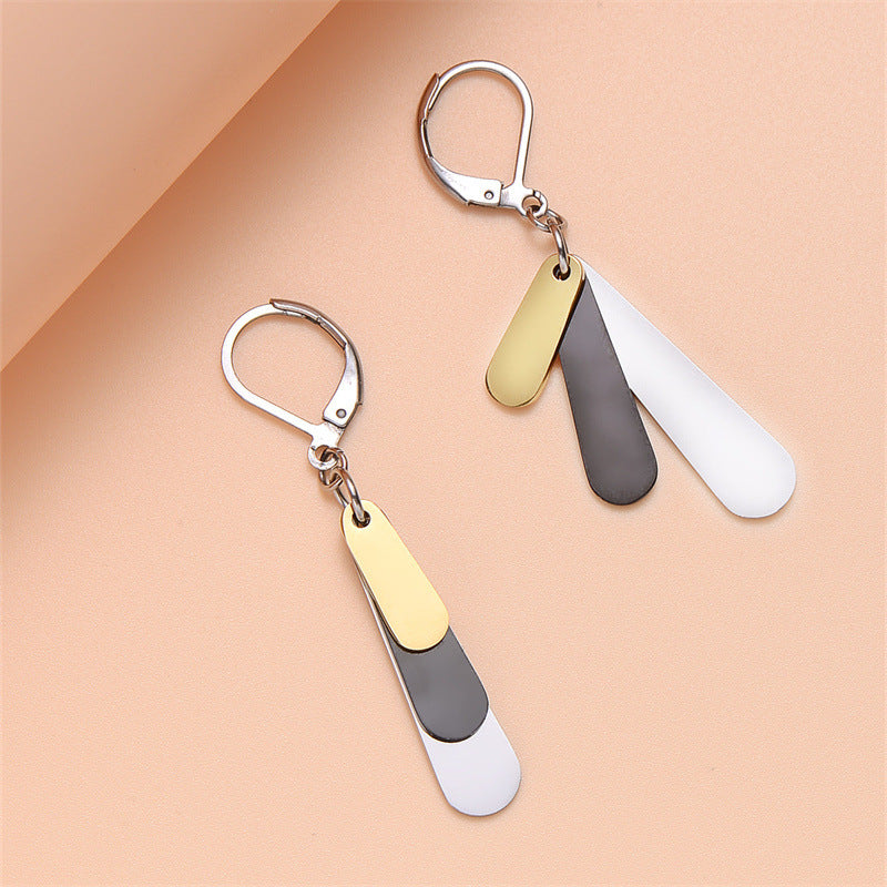 Wholesale Stainless Steel Three-color Drop Earrings Simple Earrings