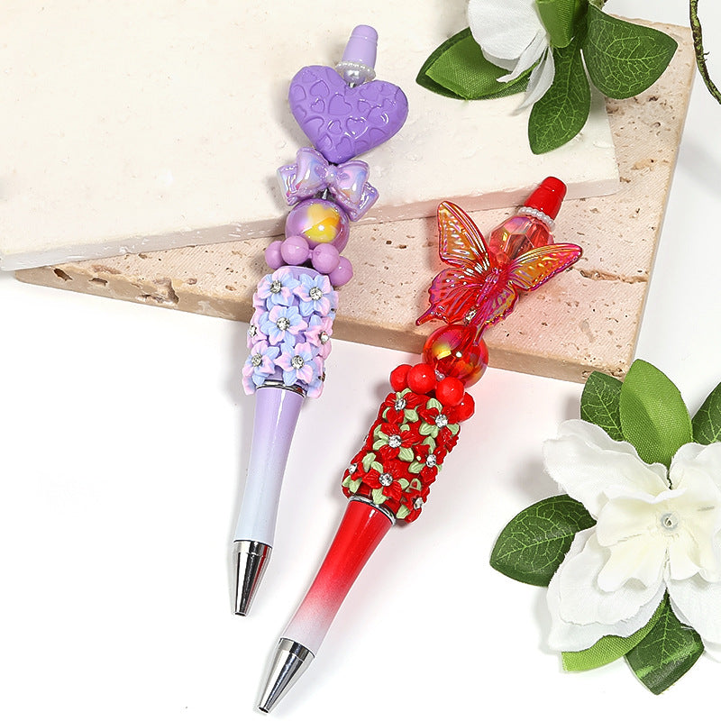 Wholesale 10pcs Beadable Pens Camellia Resin Rose Plastic DIY Beaded Pens ACC-PN-BLG004