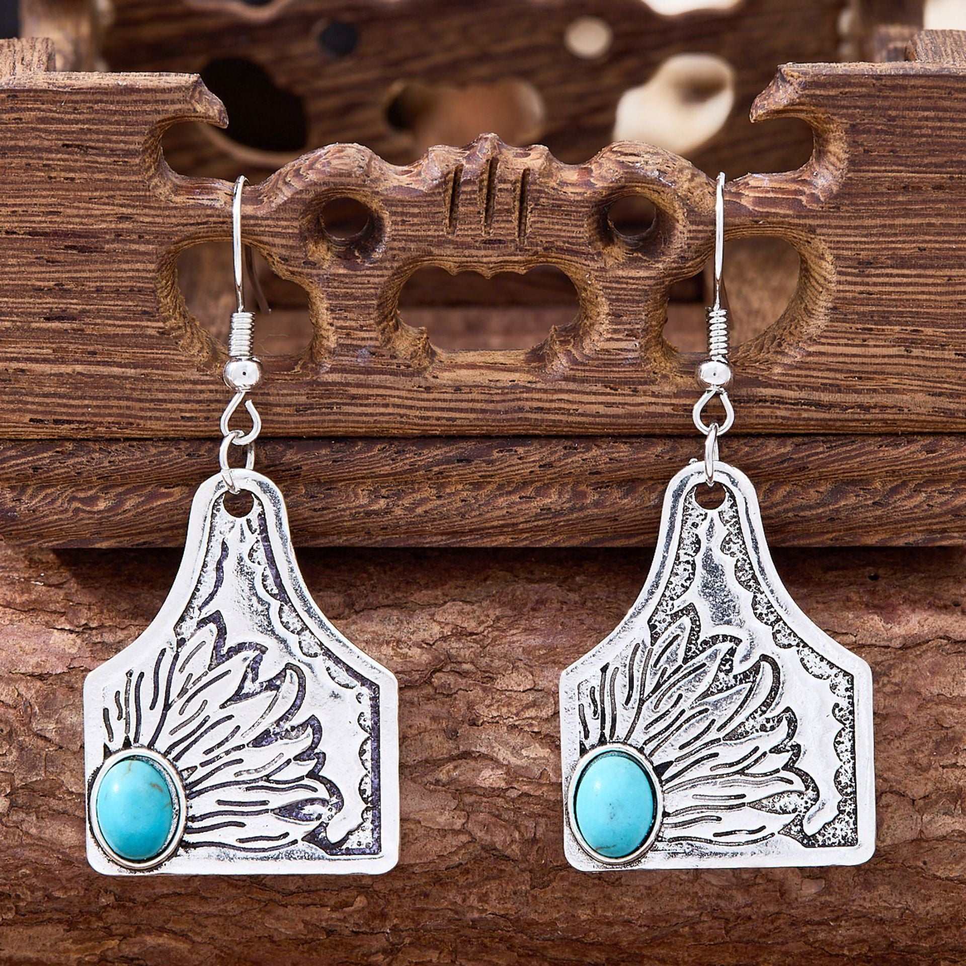 Wholesale Retro Geometric Flower Shape  Turquoise Earrings