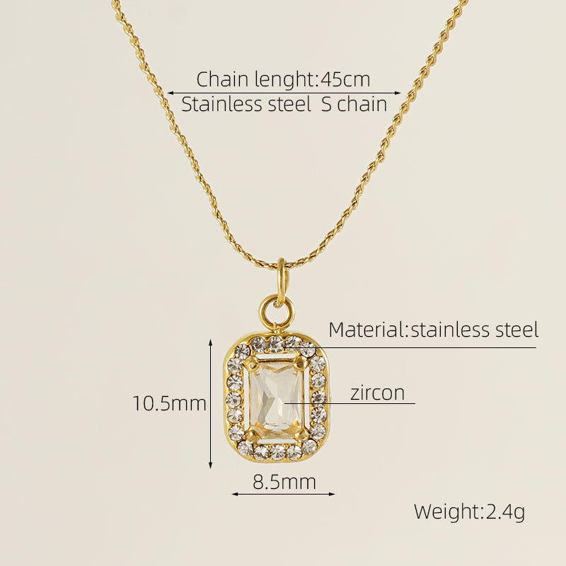 Wholesale Double Layer Diamond Encrusted Titanium Steel Square Zircon Necklace Stainless Steel Clavicle Chain ACC-NE-ZhongXin003