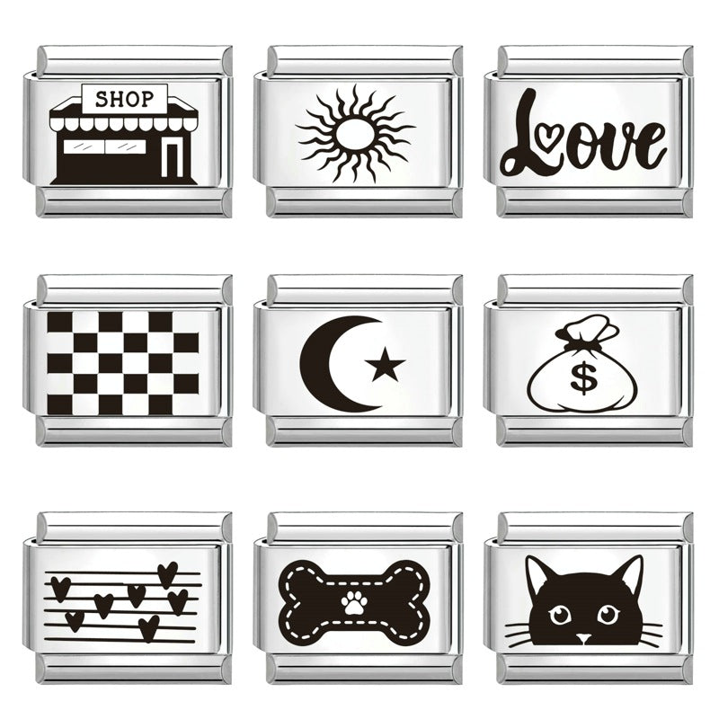 Wholesale  Italian Charm Bracelet 9mm DIY Splicing Removable Black and White Series Stainless Steel Composable Bracelet