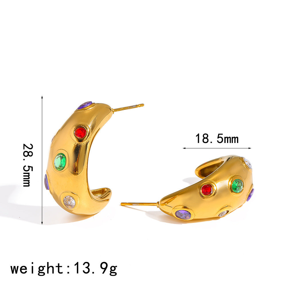 Wholesale Stainless steel stud earrings with a light luxury feeling and colorful diamonds