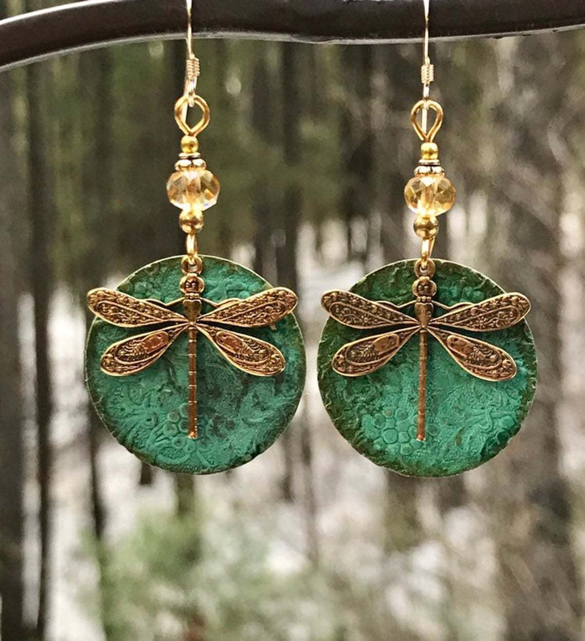 Wholesale  Retro Bronze Green Dragonfly Ethnic Style Simple Earrings