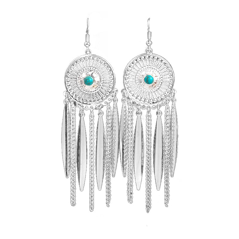 Wholesale Ethnic Style Long Feather Alloy Tassel Earrings ACC-ES-MDD023