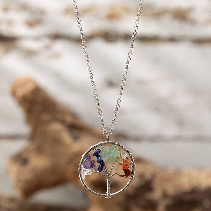 Wholesale Colored Stone Tree of Life Necklace