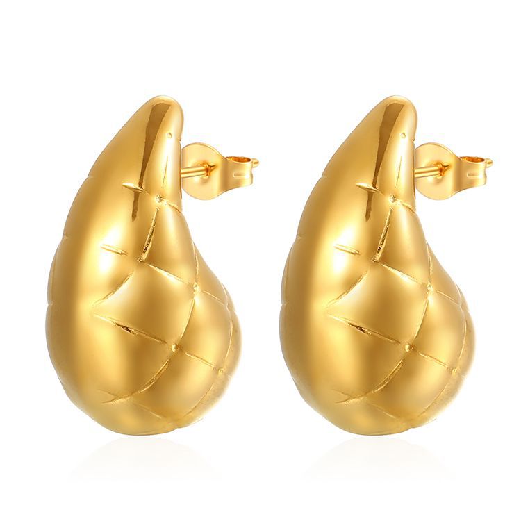Wholesale Extra Large Teardrop Hollow Stainless Steel Earrings Gold Plated Fashion Accessory for Boutique Resale
