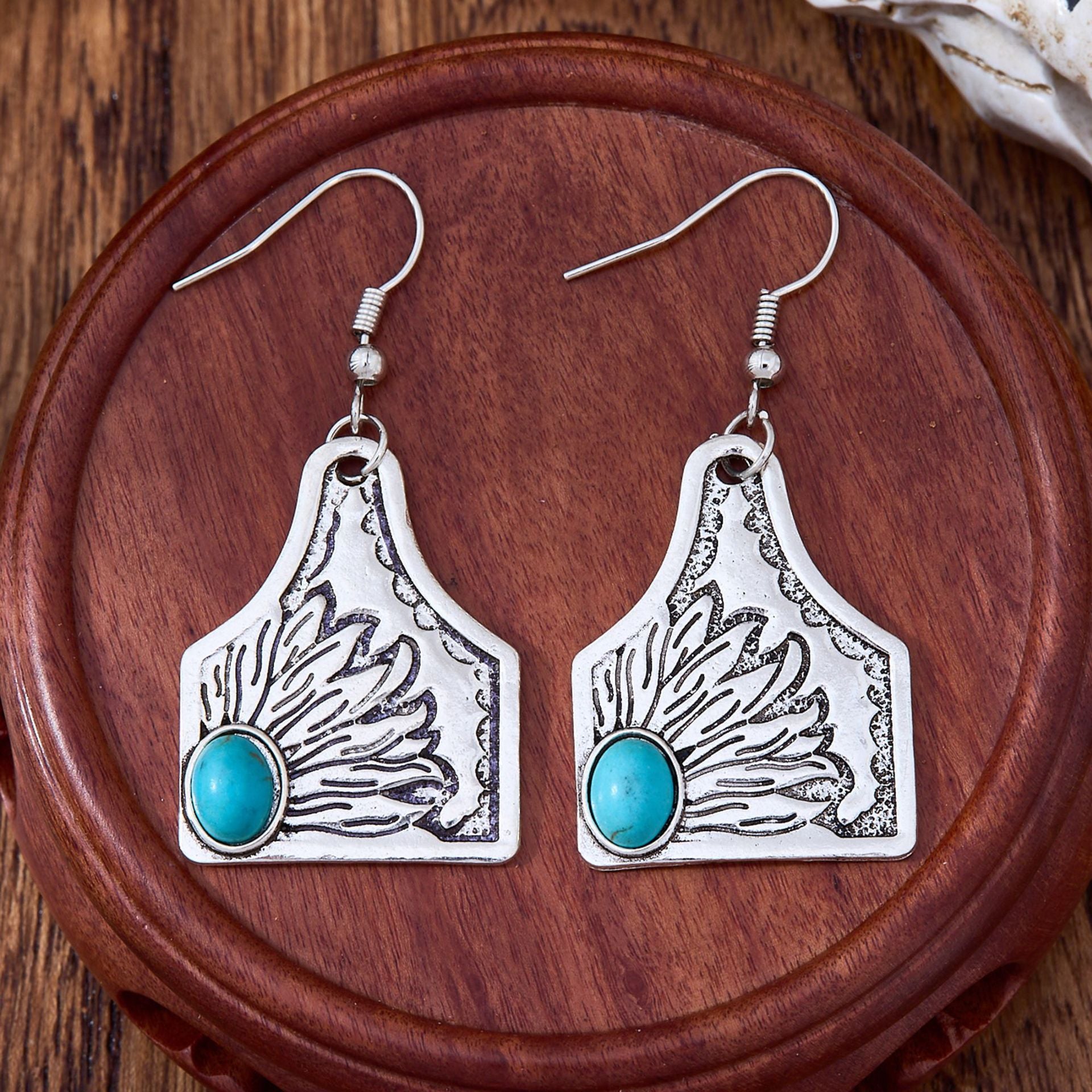 Wholesale Retro Geometric Flower Shape  Turquoise Earrings