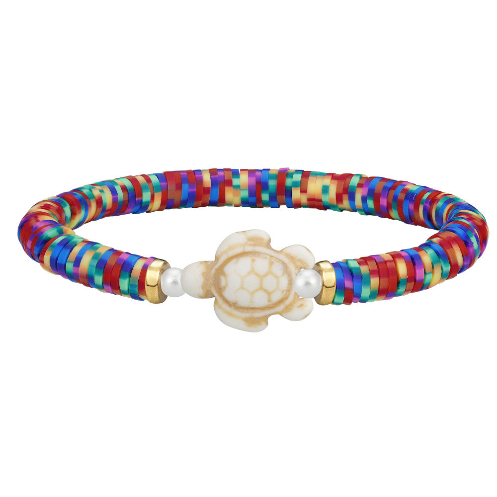 Wholesale polymer clay beaded elastic bohemian style handmade turtle bracelet