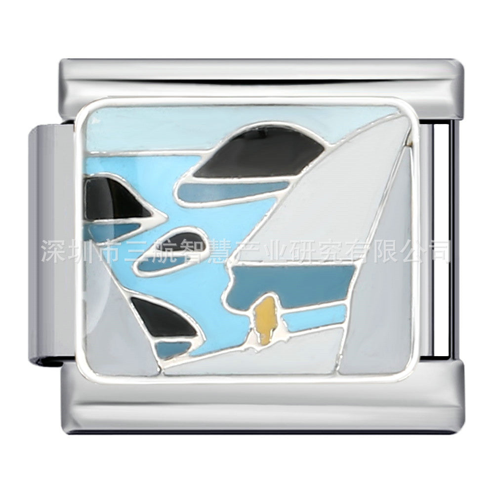 Bracelet de charme italien 5pcs 5pcs 9 mm DIY Splicing Paysage Pictorial en acier inoxydable Bracelet composable