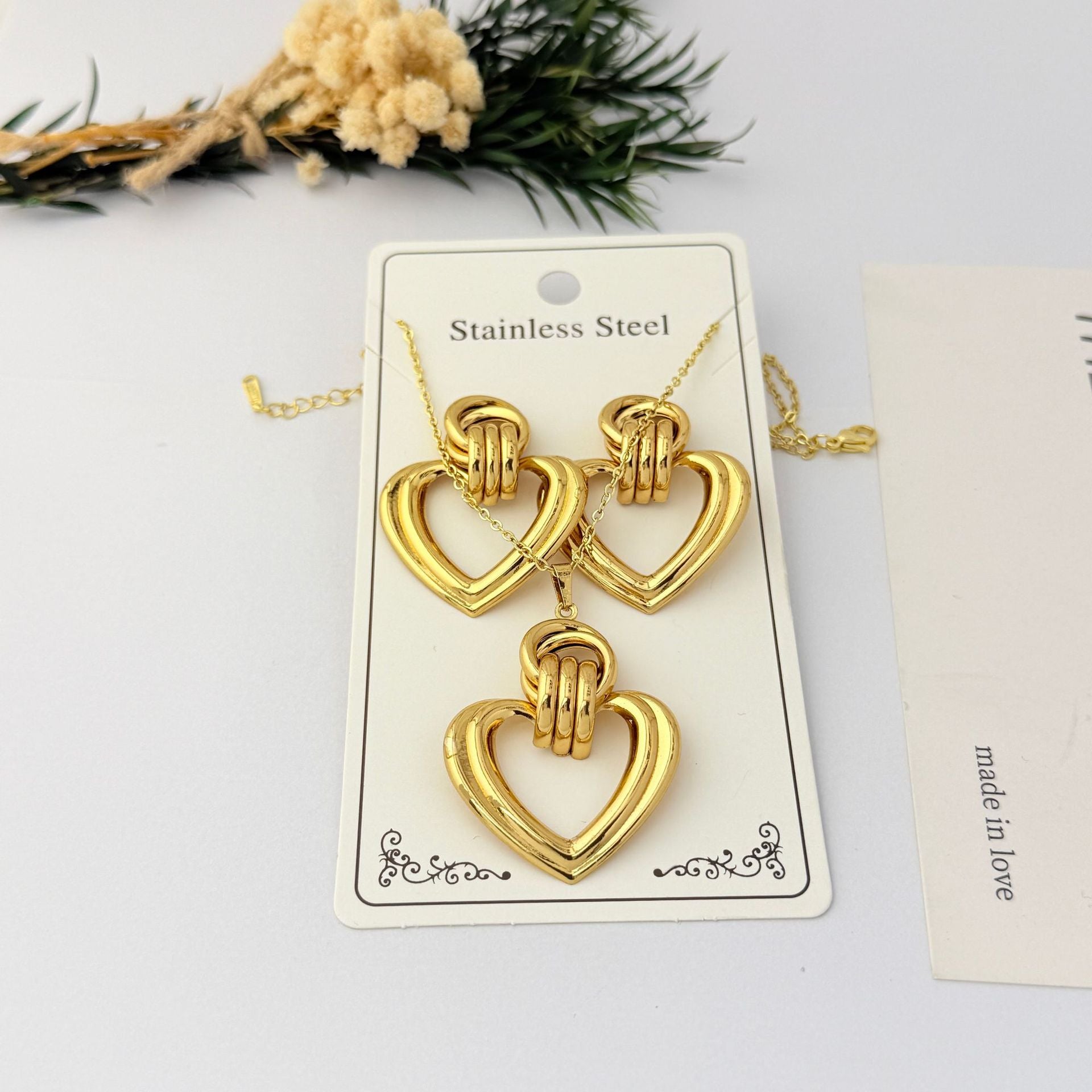 Wholesale Geometric Gold Plated Stainless Steel Necklace Earring Set for Party Boutique Jewelry