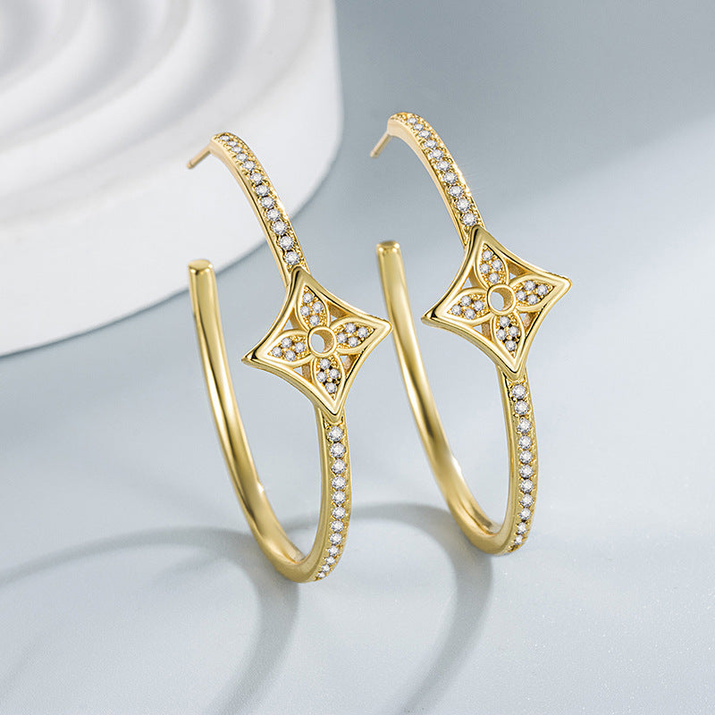 Wholesale full diamond four-leaf flower earrings