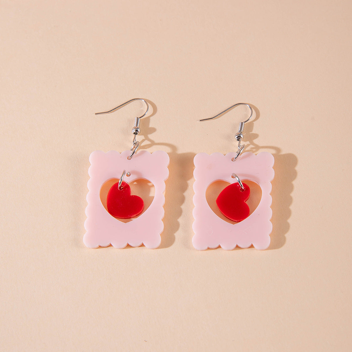 Wholesale Acrylic Hollow Printed Love Geometric Round Valentine's Day Earrings