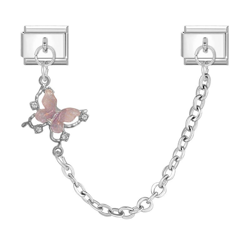 Wholesale 9mm Italian Charm Starter Bracelets DIY Butterfly Double Hanging Style Stainless Steel Composable Bracelet