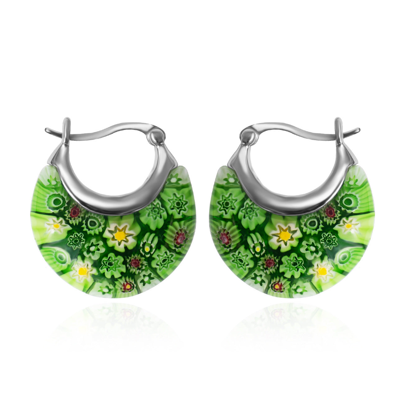 Wholesale Handmade Thousand Flower Glass Flower Stainless Steel Earrings