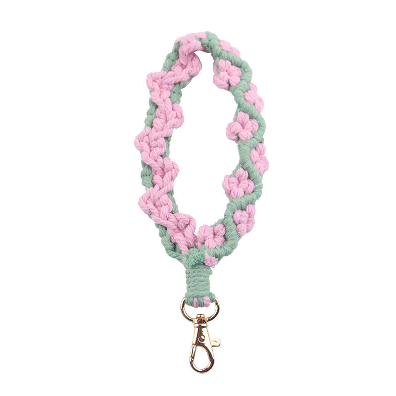 Wholesale Handmade Woven Daisy Cotton Rope Lanyard Keychain ACC-KC-GuangTian078