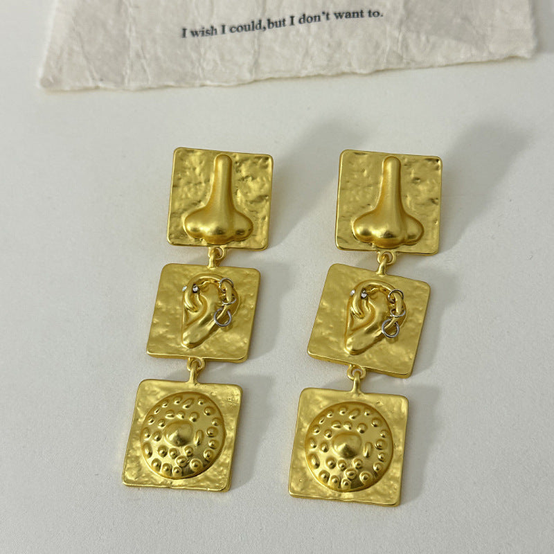 Wholesale  Embossed Nose Ear Square Stitching Earrings