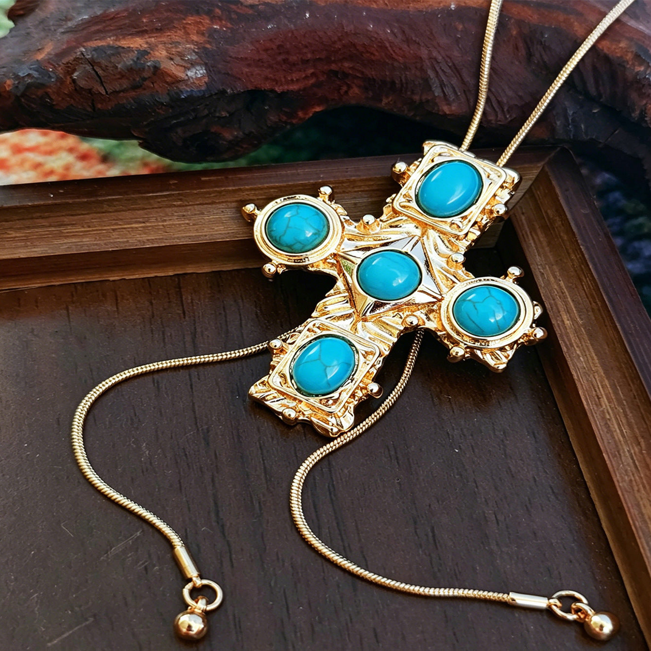 Wholesale Women S Turquoise Necklace Zinc Alloy Adjustable Chain Retro Bohemian Ethnic Style Jewelry Accessory