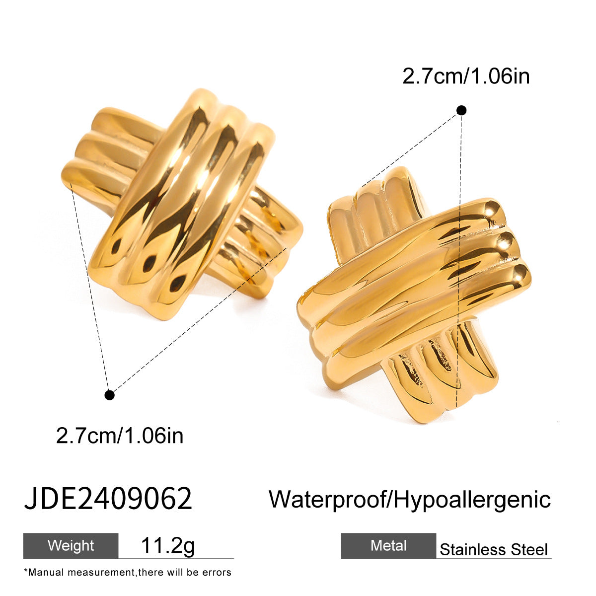 Wholesale 18K gold stainless steel gold and silver color matching rib X earrings