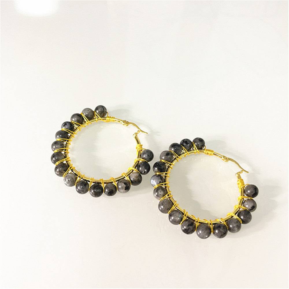 Wholesale Round Stone Volcanic Rock Synthetic White Turquoise Earrings