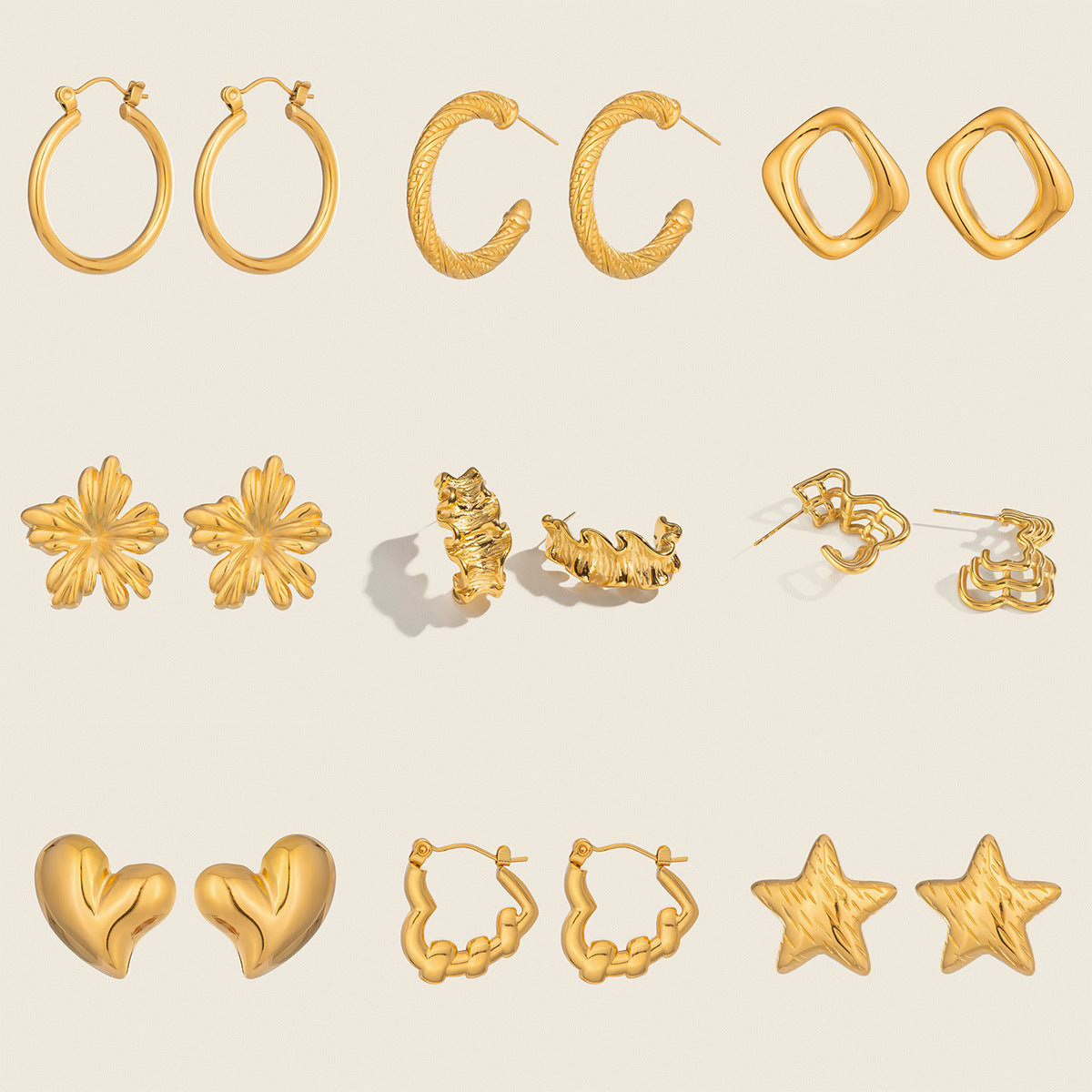 Wholesale Trendy 18K Gold Plated Stainless Steel Floral Earrings Set for Women Boutique Resale Jewelry Accessory