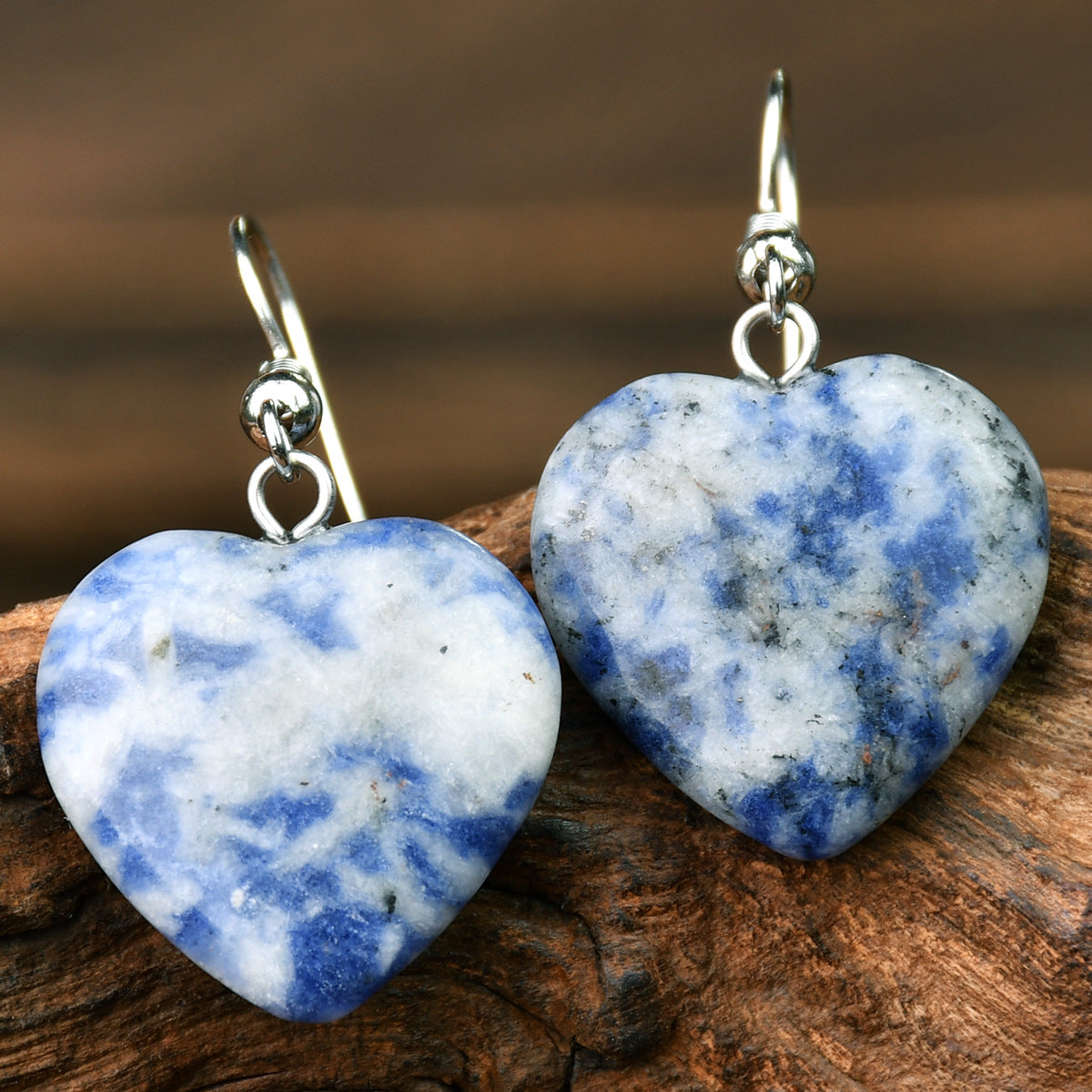 Wholesale Valentine' s Day Natural Stone Heart Pendant Earrings