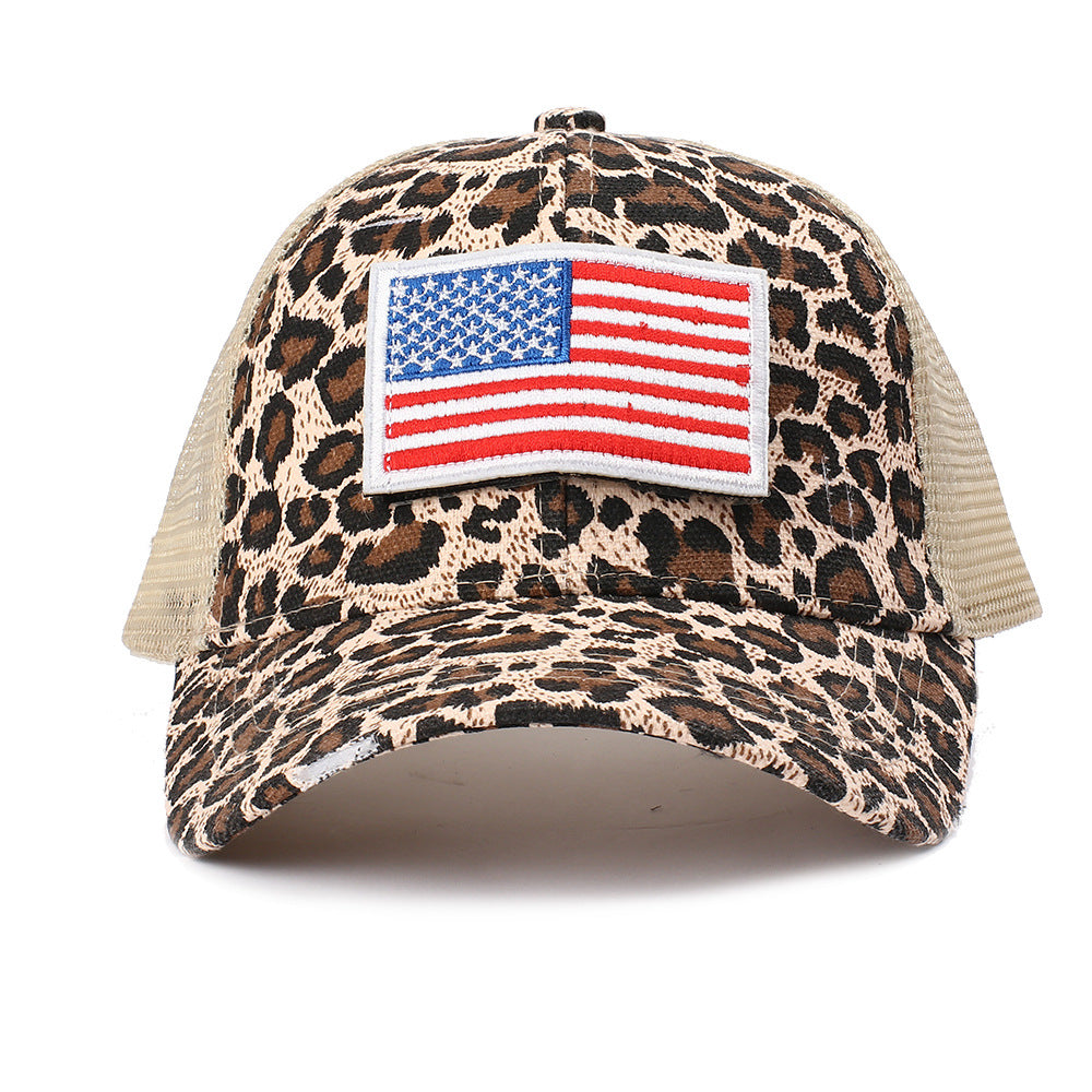 Wholesale Washed Ripped Mesh Cap Independence Day American Flag Embroidered Baseball Cap