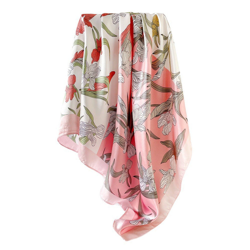Wholesale 90cm Satin Printed Turban Silk Scarf Floral Large Square Scarf