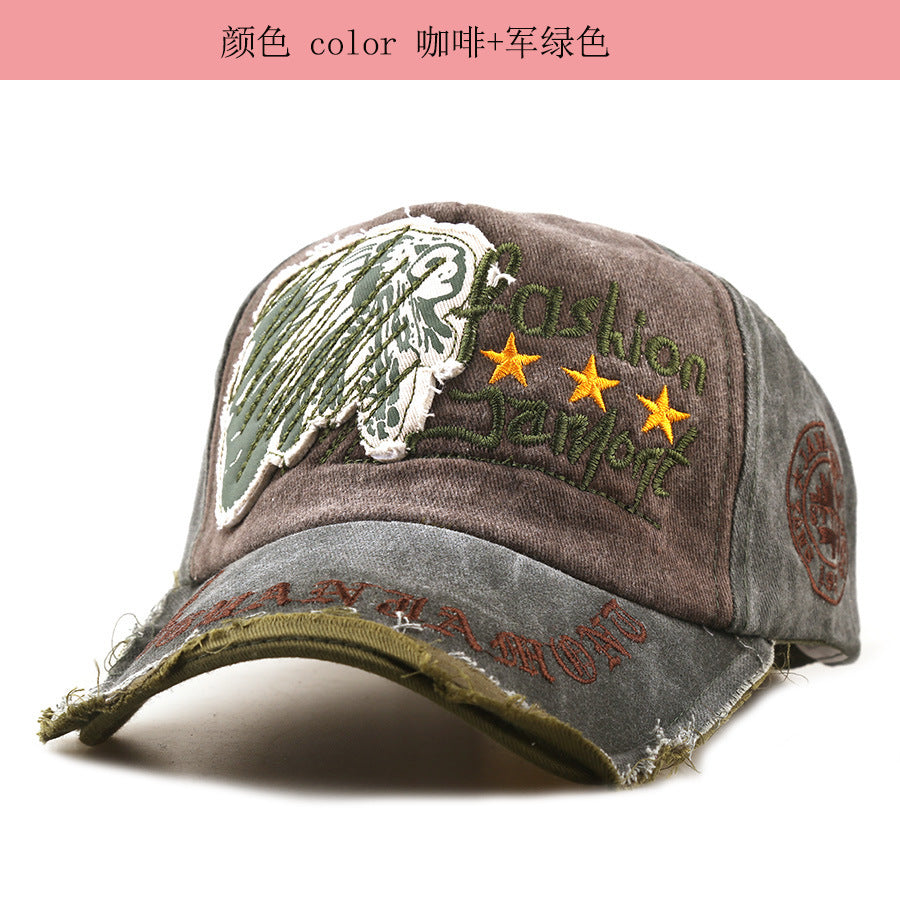 Wholesale Men' s Casual Vintage Baseball Cap,  Distressed Solid Black Gray with Letter Embroidery,  Outdoor Sun Hat