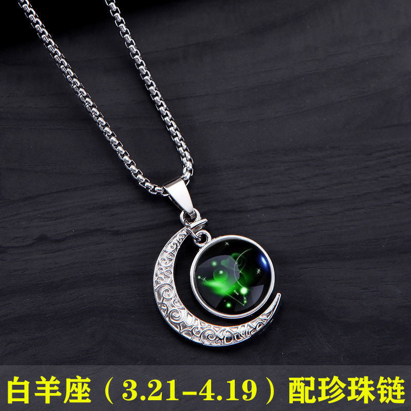 Wholesale Zodiac Contion Men S Moon Pendant Necklace Titanium Steel Chain Fade Resistant Fashion Accessory Gift Boutique Resale