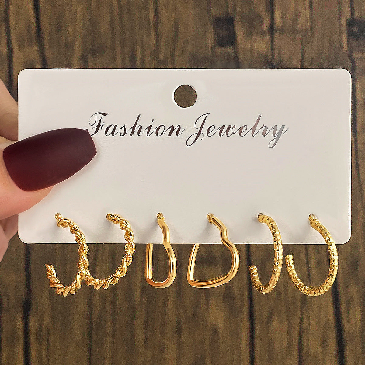 Wholesale 6pcs/set C- shaped metal texture high-grade personalized earrings