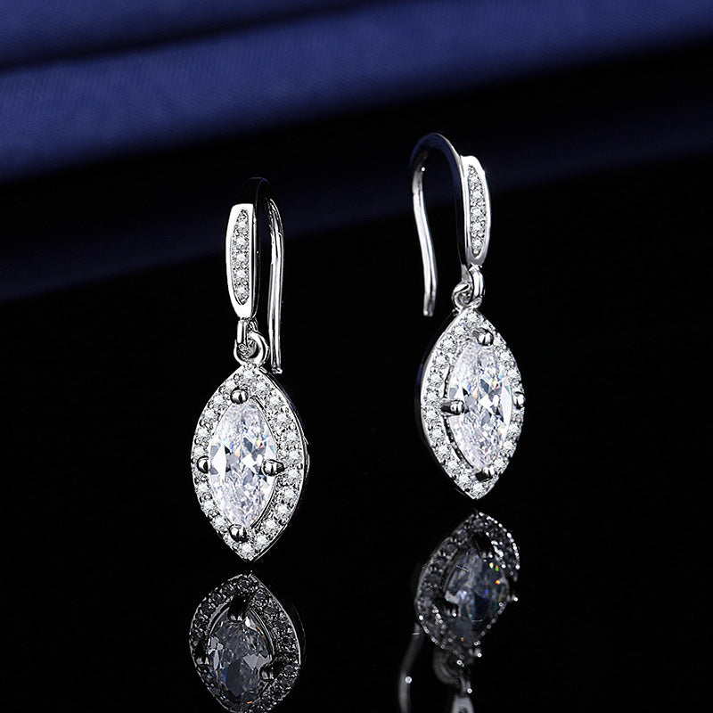 Wholesale  Exquisite and Luxurious Full of Marquise-Shaped Zircon Earrings,  Feminine Commuter Style Earrings