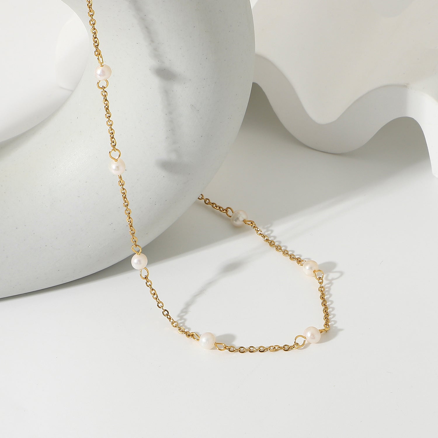 Wholesale Pearl Necklace 18K Gold Plated Stainless Steel Chain Neck Necklace ACC-NE-JieDing006