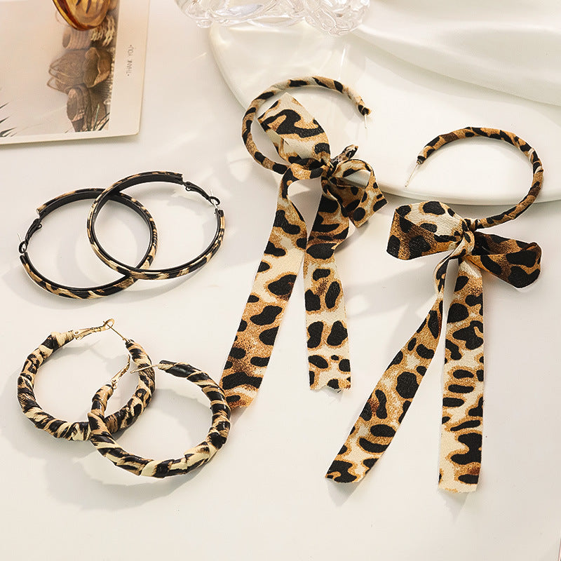 Wholesale  Leopard Ribbon Bow Earrings