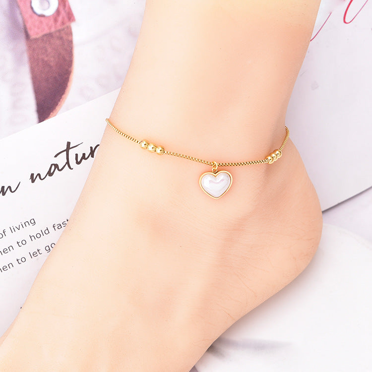 Wholesale Titanium Steel golden bean love anklet  butterfly green zircon anklet
