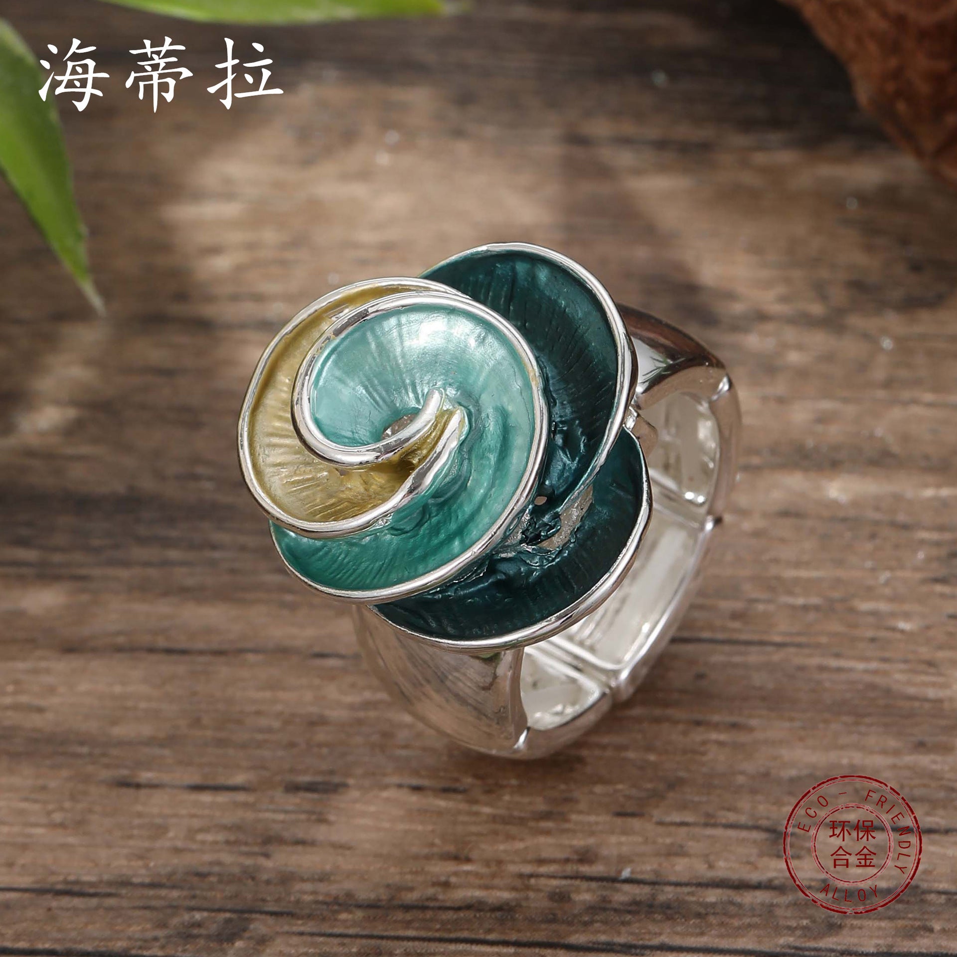 Wholesale color painting oil geometric petal elastic adjustable ring