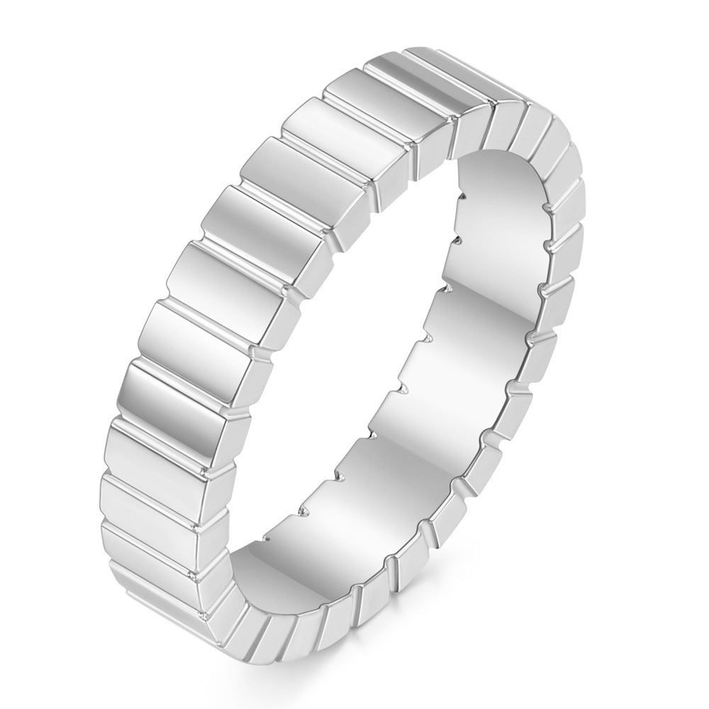 Wholesale 4MM rectangular stylish simple striped stainless steel ring