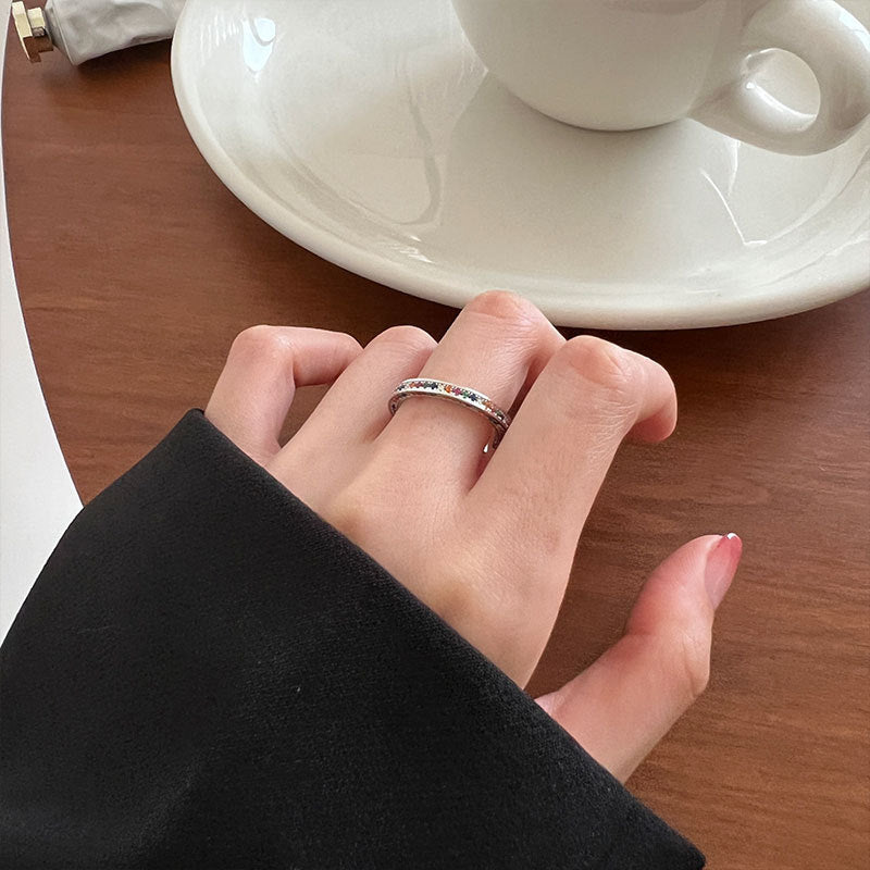 Wholesale Three-dimensional long diamond-studded open adjustable ring