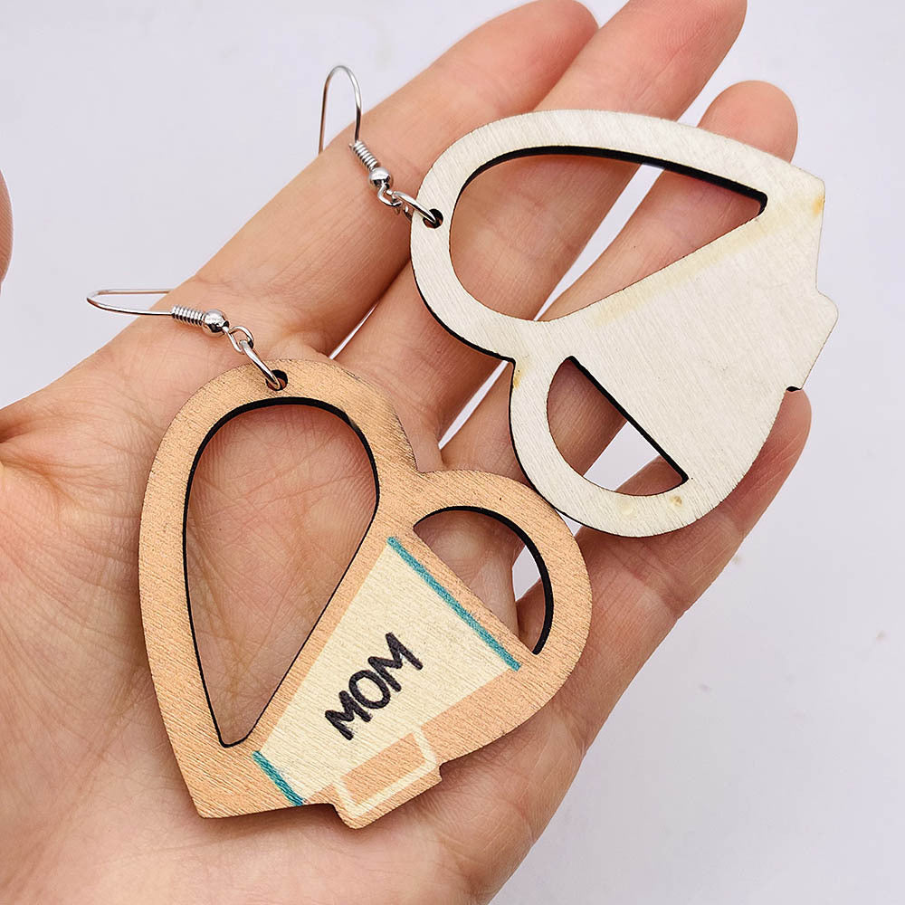 Wholesale Hollow Heart Pendant Mother's Day Valentine's Day Wooden Earrings