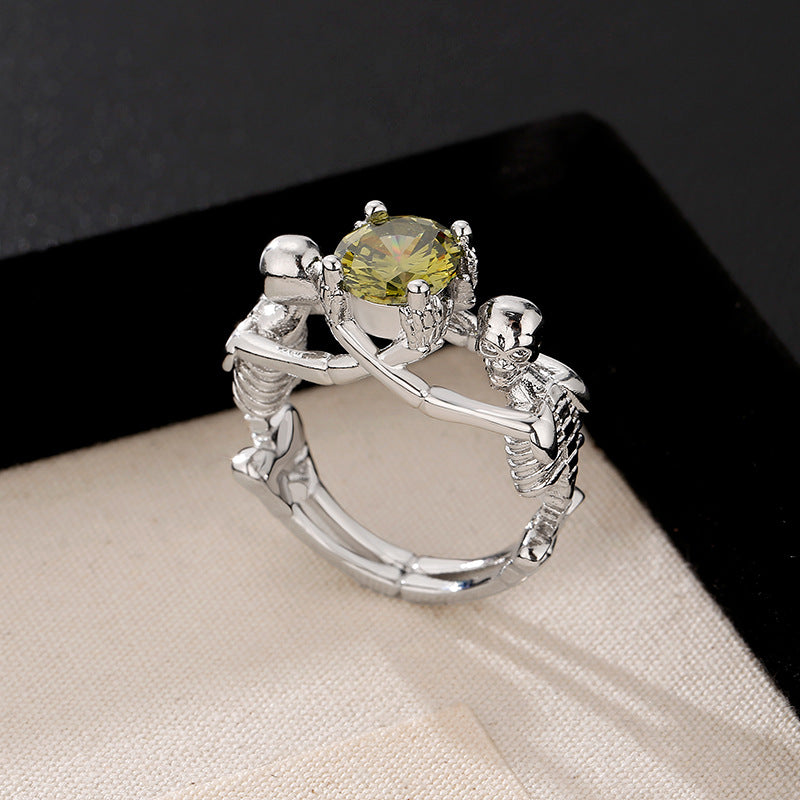 Wholesale Dark Night Ghost Retro Punk Style Skull Skeleton Zircon Ring