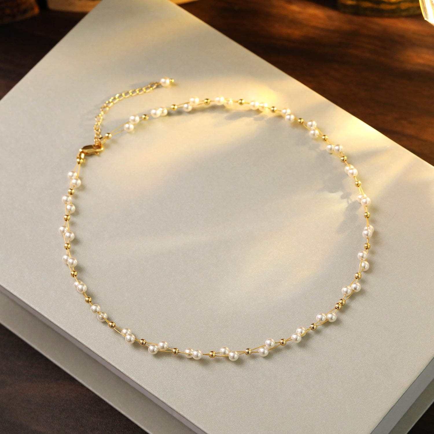 Wholesale Layered Pearl Necklace,  Gold Tone Chain,  Pearl Pendant,  Spring Summer Travel Jewelry,  Boutique Resale