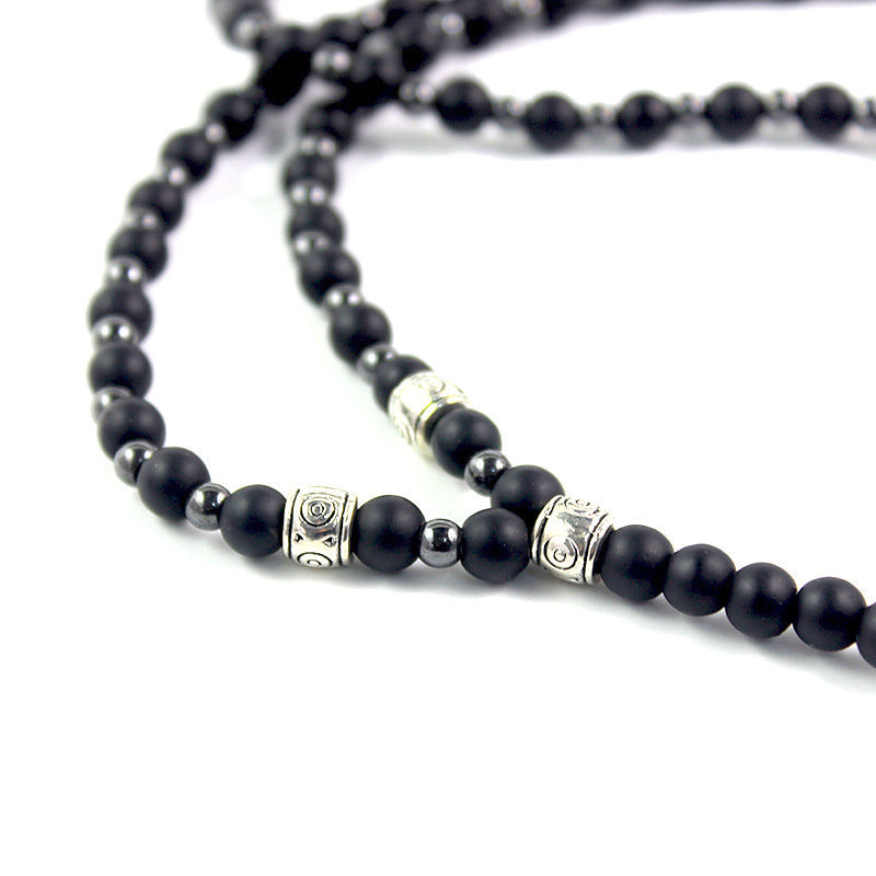 Wholesale Matte  Black Onyx Round Bead Hematite Arrow Necklace