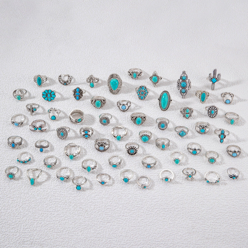 Wholesale Vintage Turquoise Ring Ethnic Style Oval Cross Geometric Ring ACC-RS-YongGe004