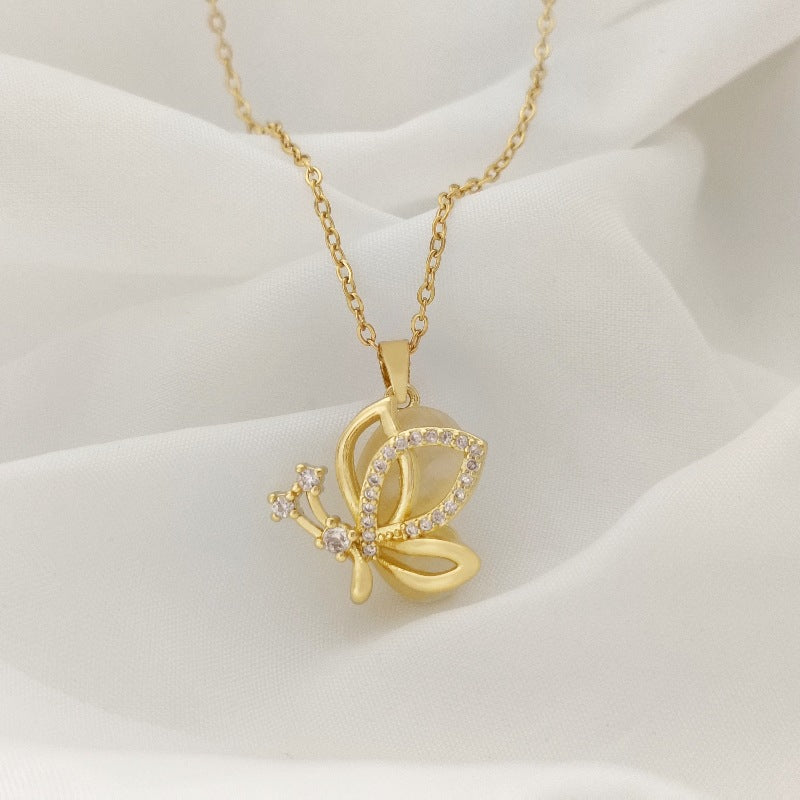 Wholesale  Leopard Head Micro-inlaid Copper Pendant Stainless Steel Necklace