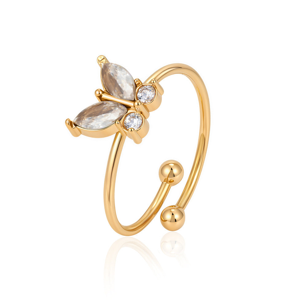 Wholesale Modern Flower Zircon Stainless Steel Adjustable Open Ring Boutique Resale Jewelry