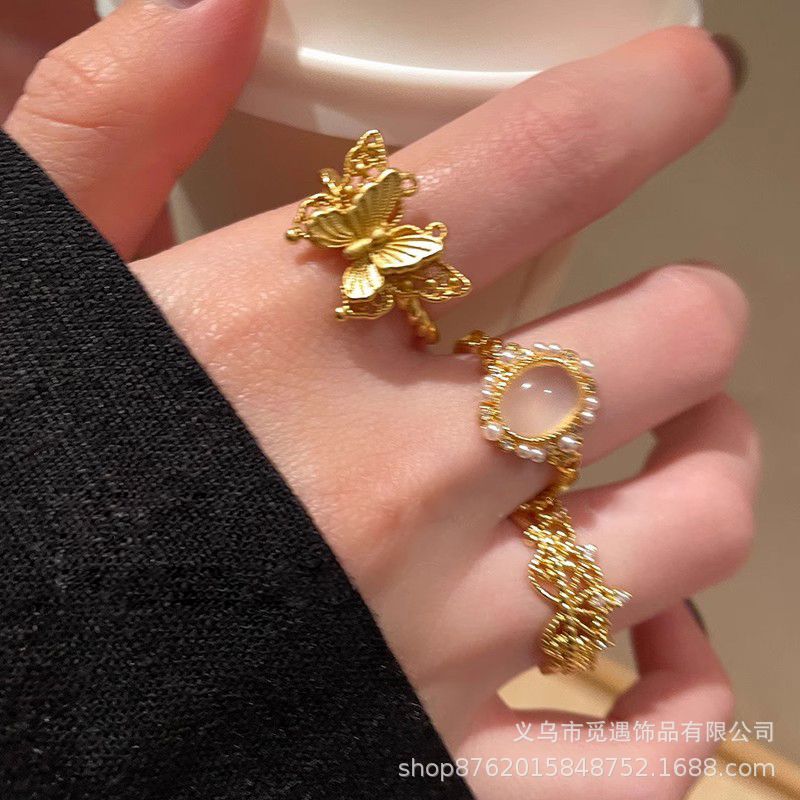 Wholesale Gold Tone Alloy Butterfly Zircon Ring Adjustable Open Ring Chic New Chinese Style Women S Fashion Jewelry Accessory For Everyday Wear And Gifting