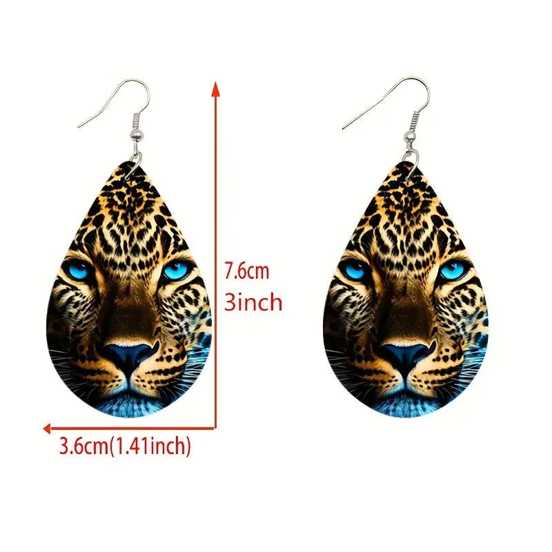 Wholesale  Fierce Tiger Double Sided Pattern Wooden Earrings