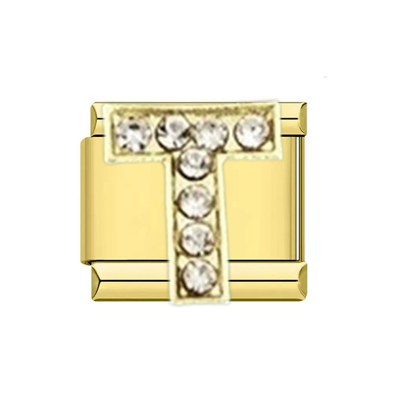 Wholesale Cross-Border Popular Fashion Rhinestone 26-Letter English Alphabet Series Italian Modular DIY Stainless Steel Bracelet Accessories
