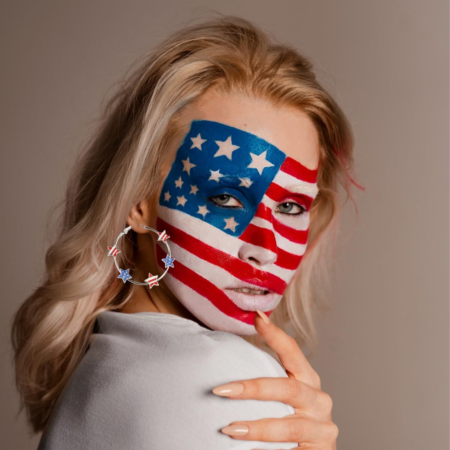 Wholesale five-pointed star Independence Day flag love heart earrings