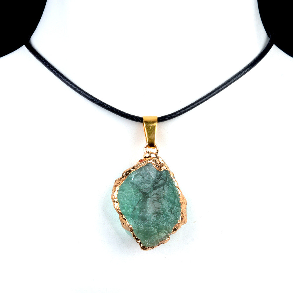 Wholesale 25~35mm Amethyst Original Stone Gold Pendant Yellow Powder White Crystal Irregular Necklace